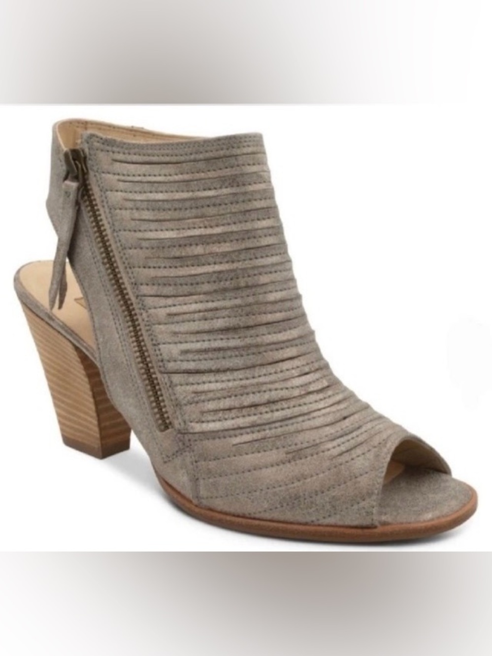 PAUL GREEN Cayanne Peep-toe Bootie Metallic Smoke Etched Leather Size 6.5